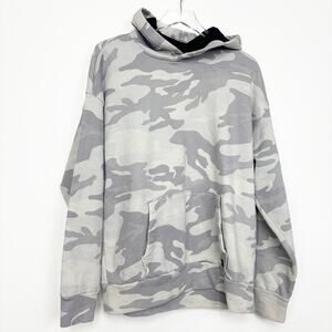 Hollister Men's Gray Camo Oversized Hoodie Sweatshirt L